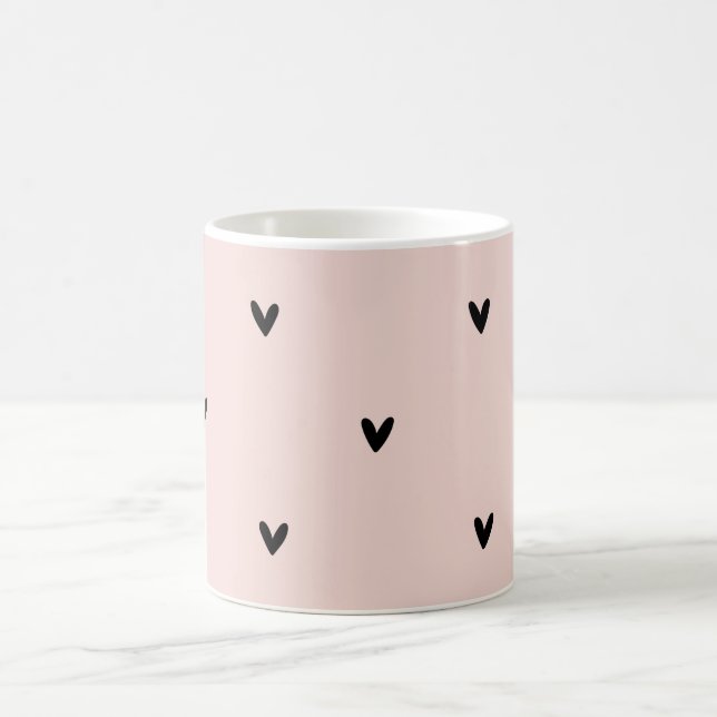 Mug Motif Pastel Moderne Rose et Coeurs Noirs (Centre)