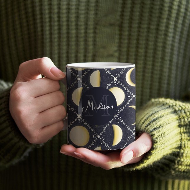 Mug Motif Phases de lune céleste (Moon Phases Mug Pattern with Monogram)