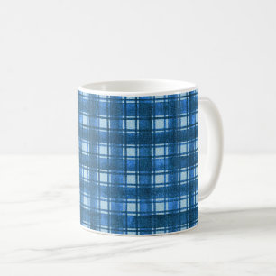 Mug Motif Plaid bleu et blanc moderne Denim