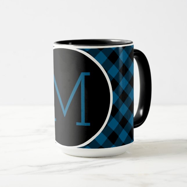 Mug Motif Plaid personnalisé Blue Black Buffalo Check (Devant droit)