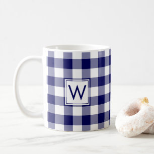 Mug Motif plaqué En vichy bleu blanc avec Monogramme
