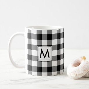 Mug Motif plaqué En vichy noir blanc avec Monogramme