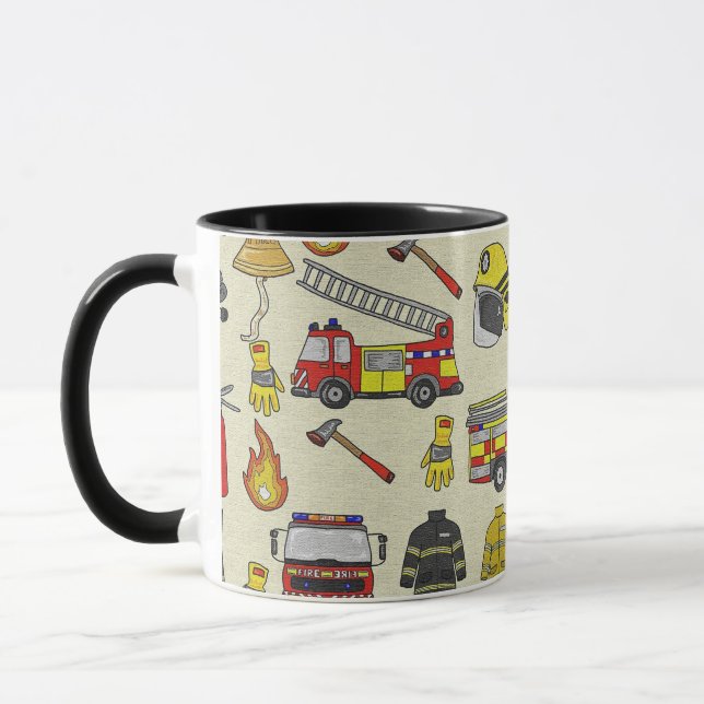 Mug Motif pompier, Camion-feu, Secourt, Flam (Gauche)