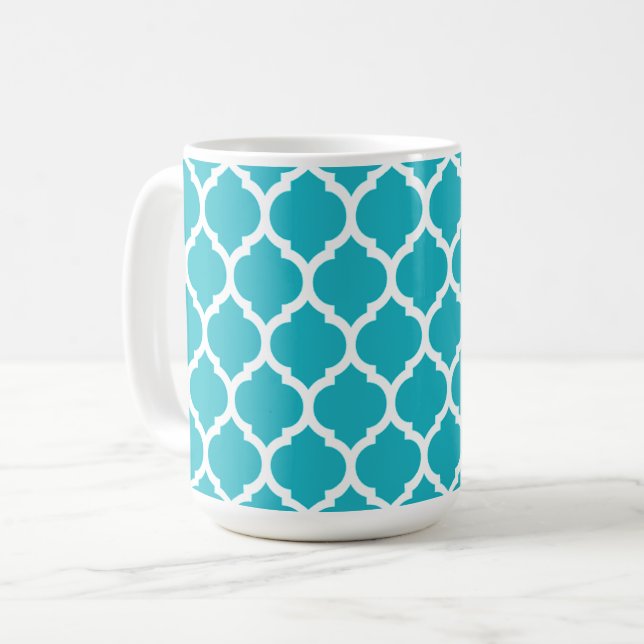 Mug Motif Quatrefoil Bleu Aqua (Devant gauche)