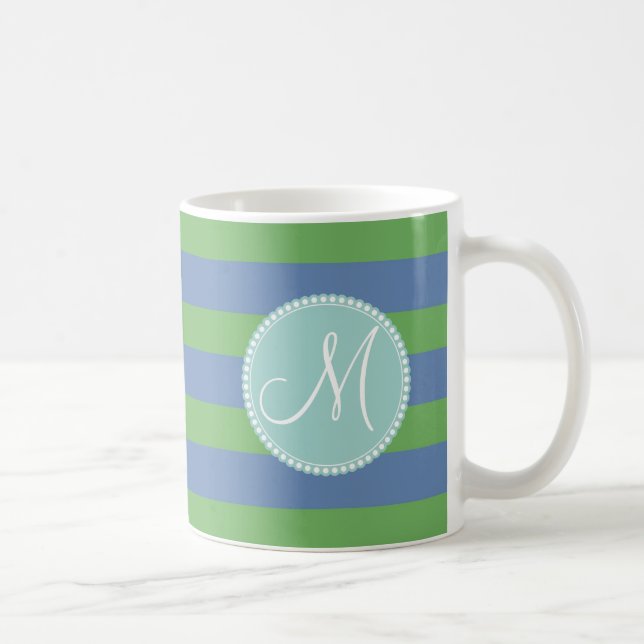 Mug Motif rayé de bigorneau vert initial de monogramme (Droite)