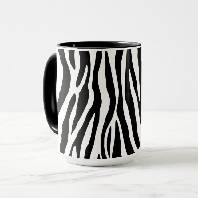 Mug Motif rayé de zèbre | Ani noir et blanc classique (Devant gauche)