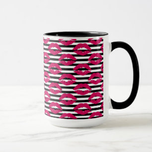 Mug Motif rayé du baiser B&W de rouge à lèvres