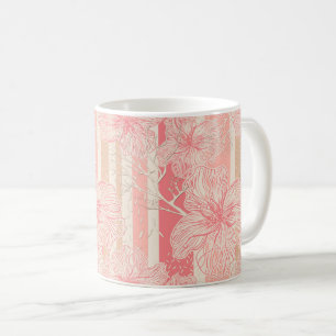 Mug Motif rayé floral rose pêche abricot