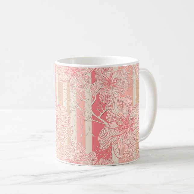 Mug Motif rayé floral rose pêche abricot (Devant droit)