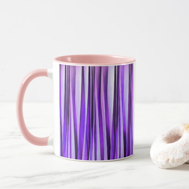 Mug Motif rayé lilas luxueux, violet et argent (Avec donut)