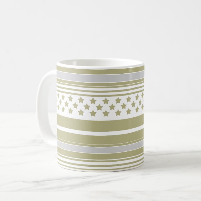 Mug Motif rayé olive avec étoiles (Devant gauche)