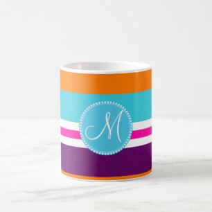 Mug Motif rayé pourpre orange turquoise rose de