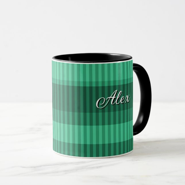 Mug Motif rayé vertical avec nuances de vert (Devant droit)