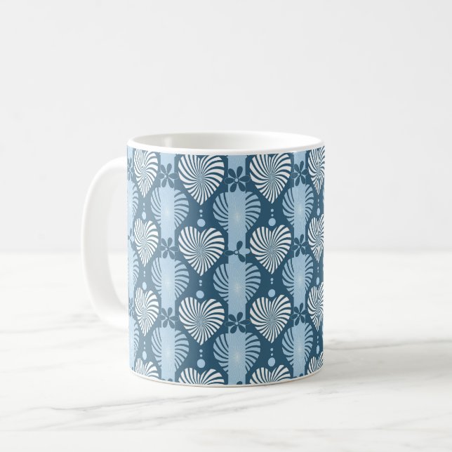 Mug Motif rayé vertical bleu avec cœur rétro et (Devant gauche)