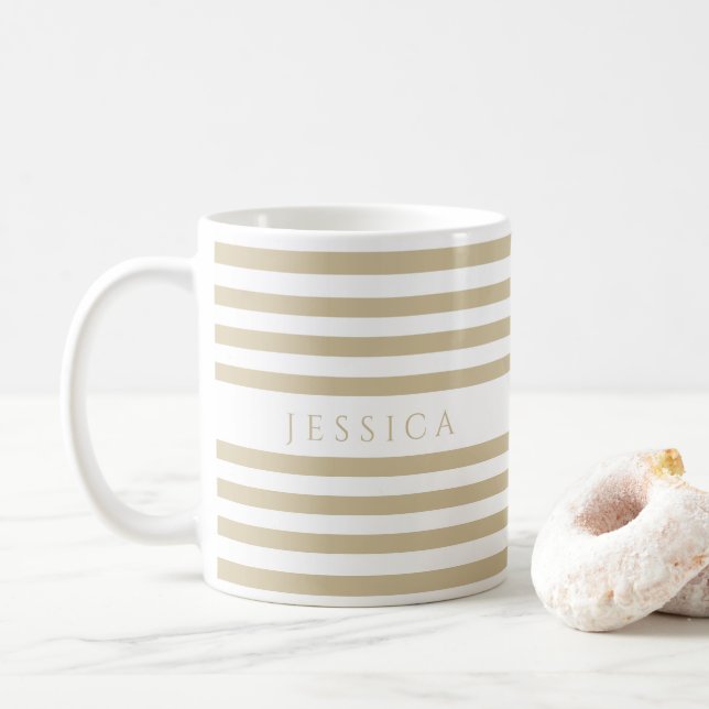 Mug Motif Rayures Beige Nom (Avec donut)