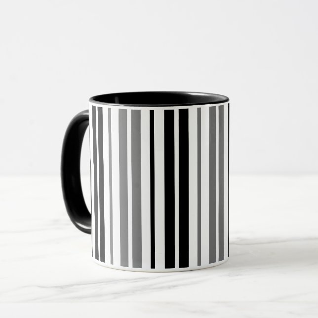 Mug Motif rayures gris cendré noir et blanc   (Devant gauche)