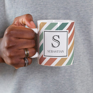 Mug Motif rayures rétro colorées monogramme et nom