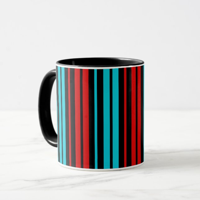Mug Motif rayures rouges bleues noires   (Devant gauche)
