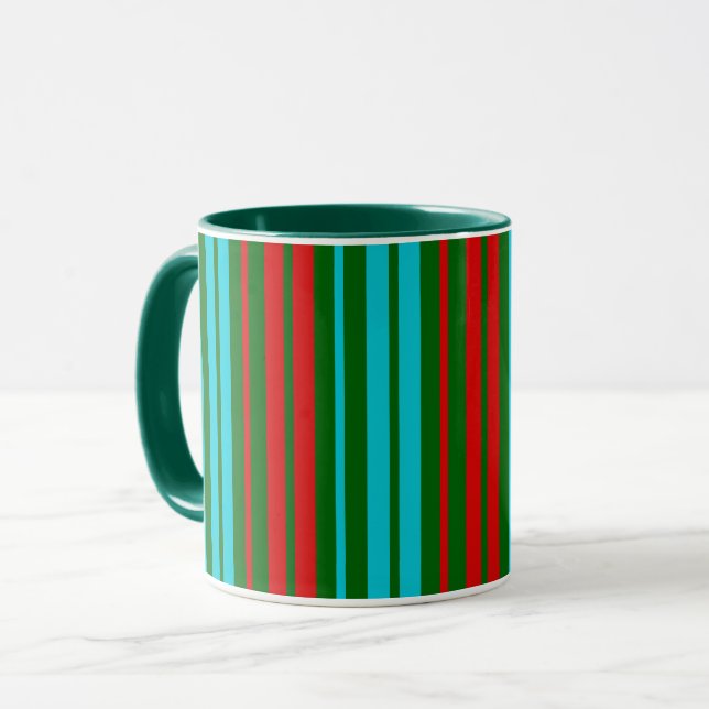 Mug Motif rayures vert rouge bleu   (Devant gauche)