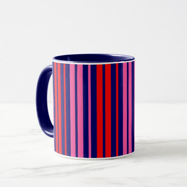 Mug Motif rayures verticales bleu marine rouge rose   (Devant gauche)