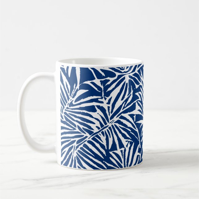 Mug Motif Répétant de feuille tropicale blanche et ble (Gauche)