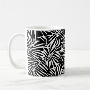 Mug Motif répétitif de feuille tropicale noir et blanc