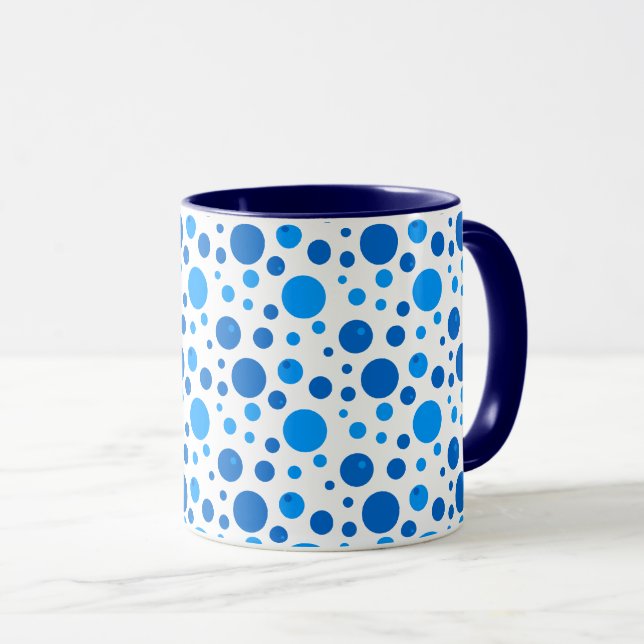 Mug Motif Rétro à Points et Cercles en Bleus (Devant droit)