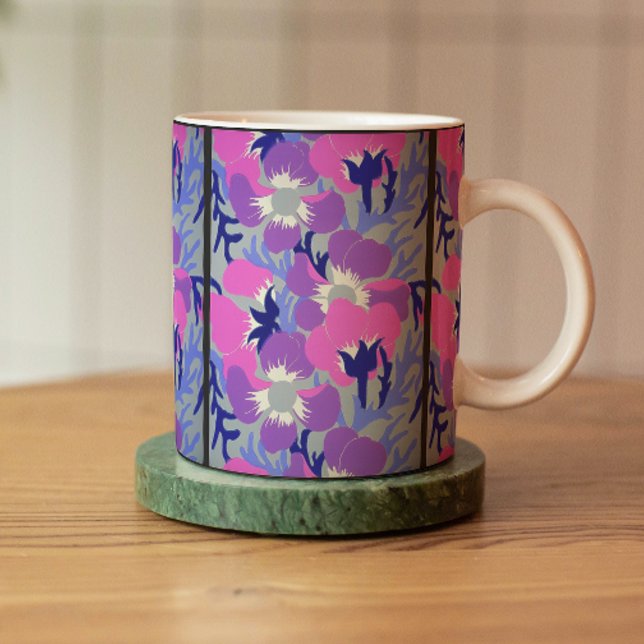 Mug Motif rétro de fleur d'anémone rose et violet gras (Créateur téléchargé)