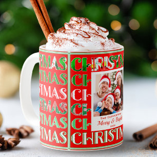 Mug Motif Rétro de Photo de Famille de Noël Festif