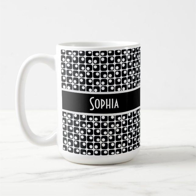 Mug Motif rétro noir et blanc unique personnalisé (Gauche)