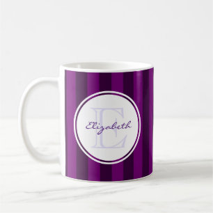 Mug Motif rétro violet rayé avec Monogramme