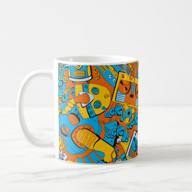 Mug Motif, robots et cassettes d'école sans couture (Gauche)