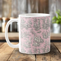 Motif romantique vintage rose gris Toile de Jouy
