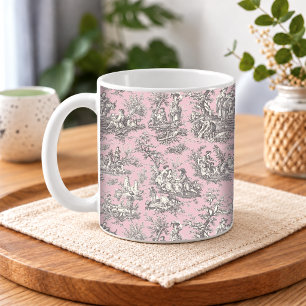 Mug Motif romantique vintage rose gris Toile de Jouy