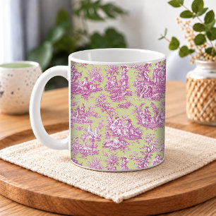 Mug Motif romantique vintage vert rose Toile de Jouy