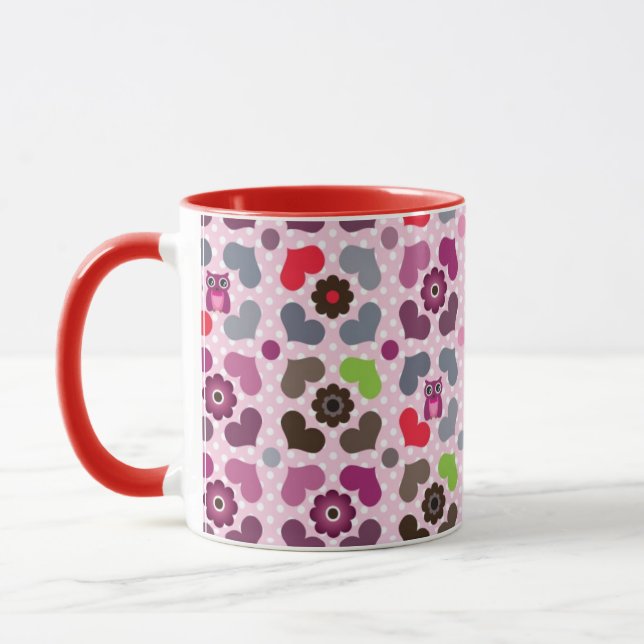 Mug motif rose de fleurs et de hiboux (Gauche)