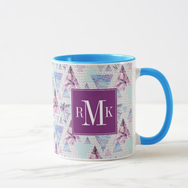 Mug Motif rose et bleu d'aquarelle de palmier (Droite)