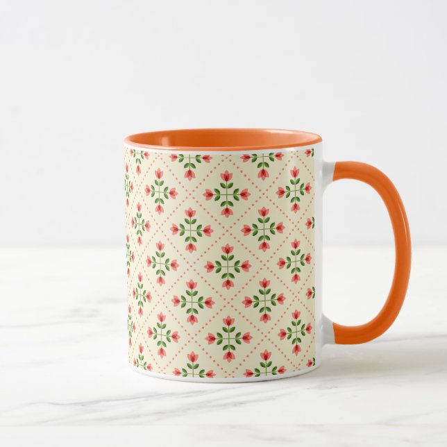Mug Motif rose et vert floral d'art populaire (Droite)