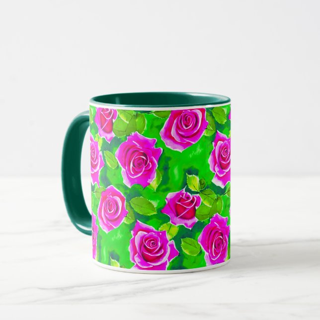 Mug Motif Rose Fuchsia Pink (Devant gauche)