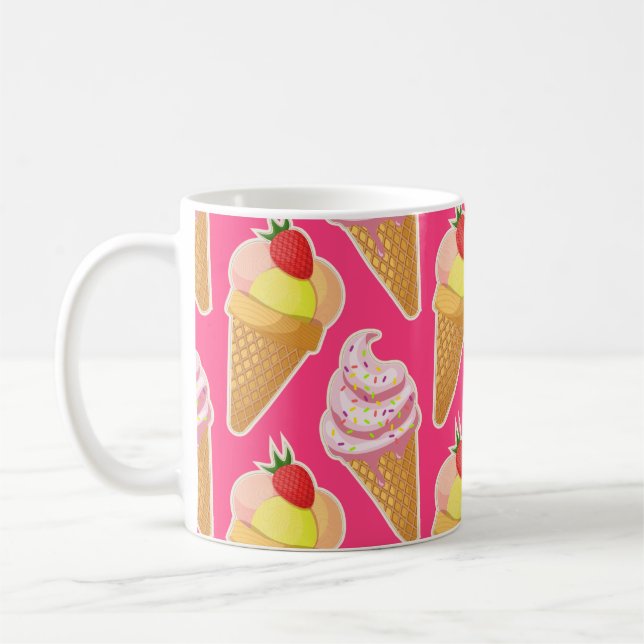 Mug Motif rose Kawaii avec crème glacée aux fraises (Gauche)