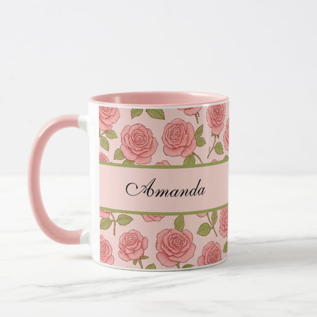 Mug Motif rose vintage avec nom (Gauche)