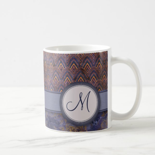 Mug Motif Royal Blue Feather avec Monogram (Droite)