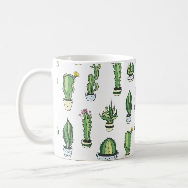Mug Motif sans couture avec cactus verts et succulents (Gauche)