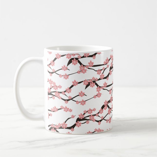 Mug Motif sans couture avec cerise fleurie sur un b bl (Gauche)