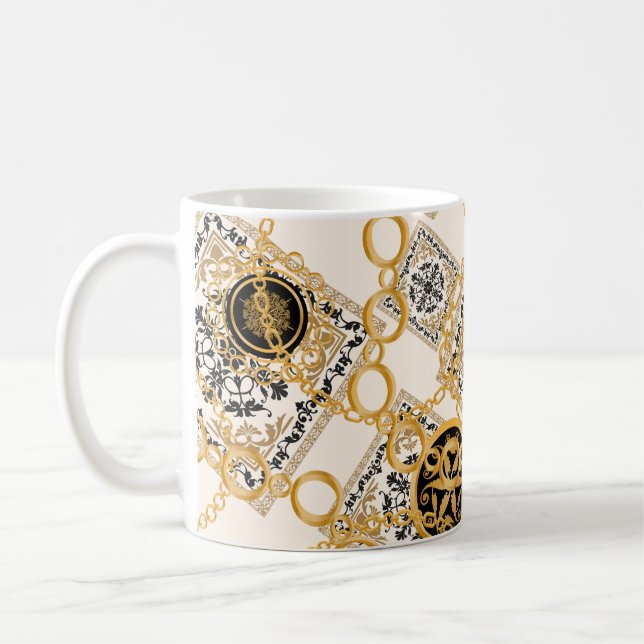 Mug Motif sans couture avec chaînes or pierres précieu (Gauche)