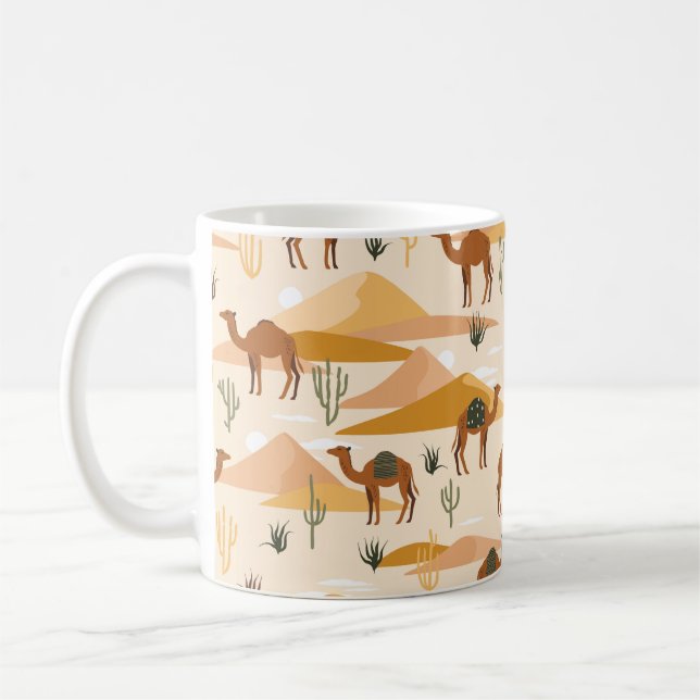 Mug Motif sans couture avec chameaux, dunes et cactus. (Gauche)