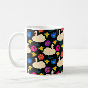 Mug Motif sans couture avec cygnes et fleurs, dessiner
