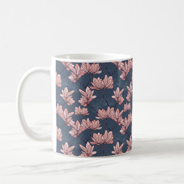 Mug Motif sans couture avec de belles fleurs de magnol (Gauche)
