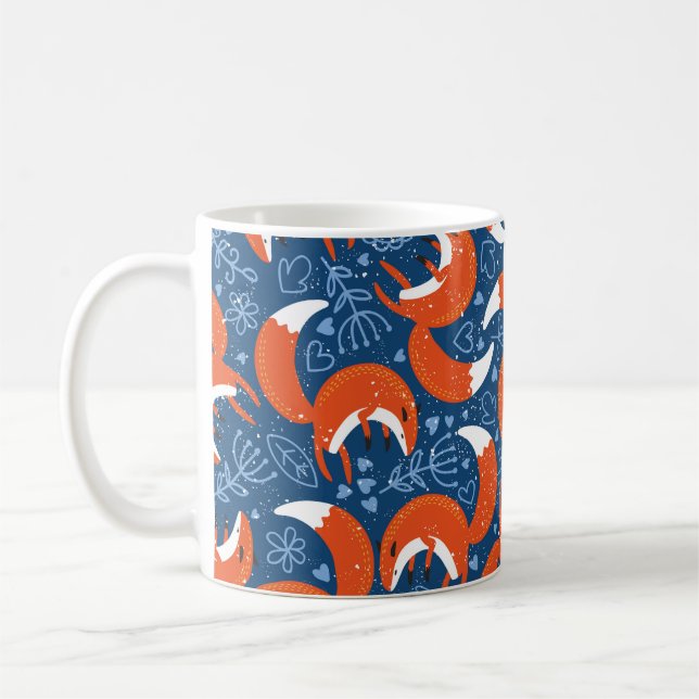 Mug Motif sans couture avec différents mignons renards (Gauche)