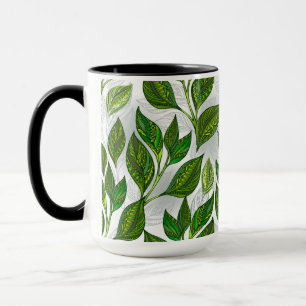 Mug Motif sans couture avec Feuilles de thé vert